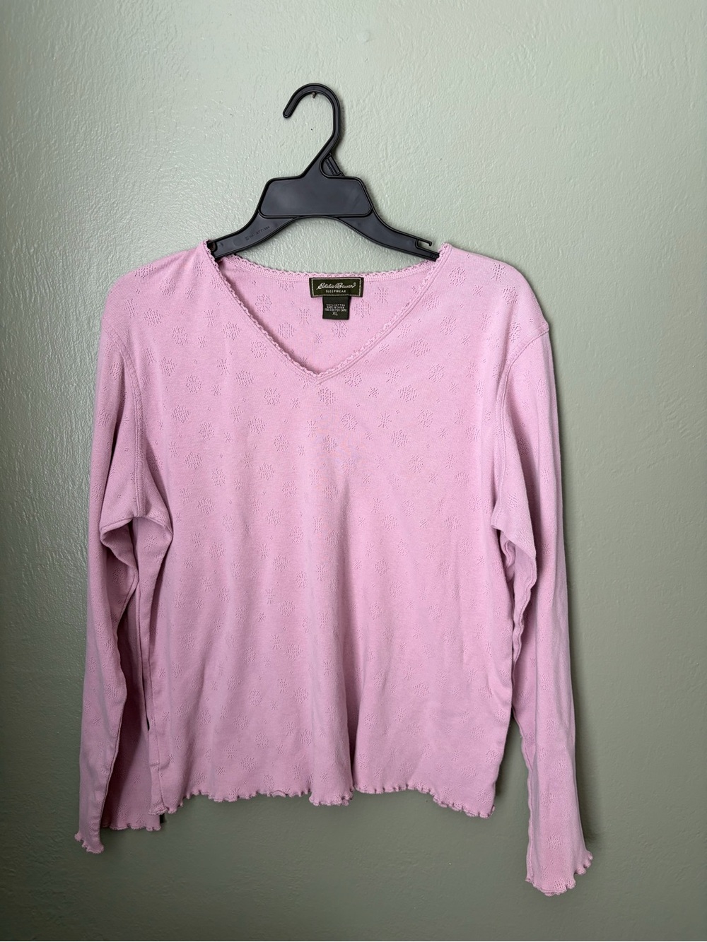 Eddie Bauer Sleepwear XL Light Pink Long-sleeve Pointelle Pattern Ruffled Hem